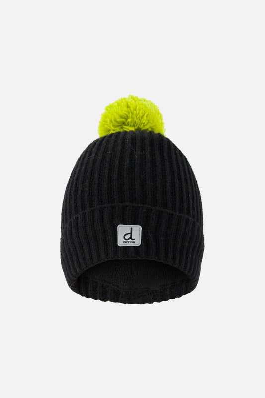 Winter Knit Hat With Pompom Black And Green-0