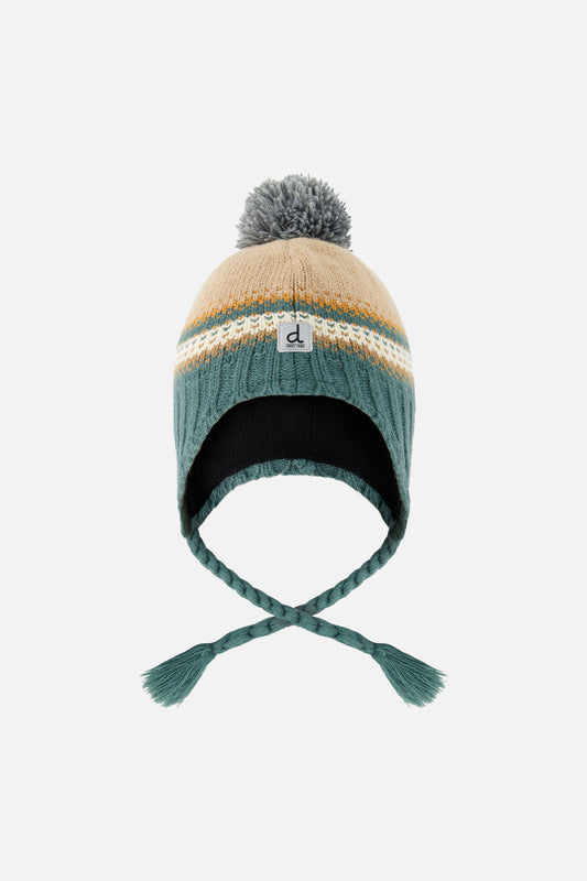 Winter Peruvian Knit Hat With Pompom Beige And Green Jacquard-0