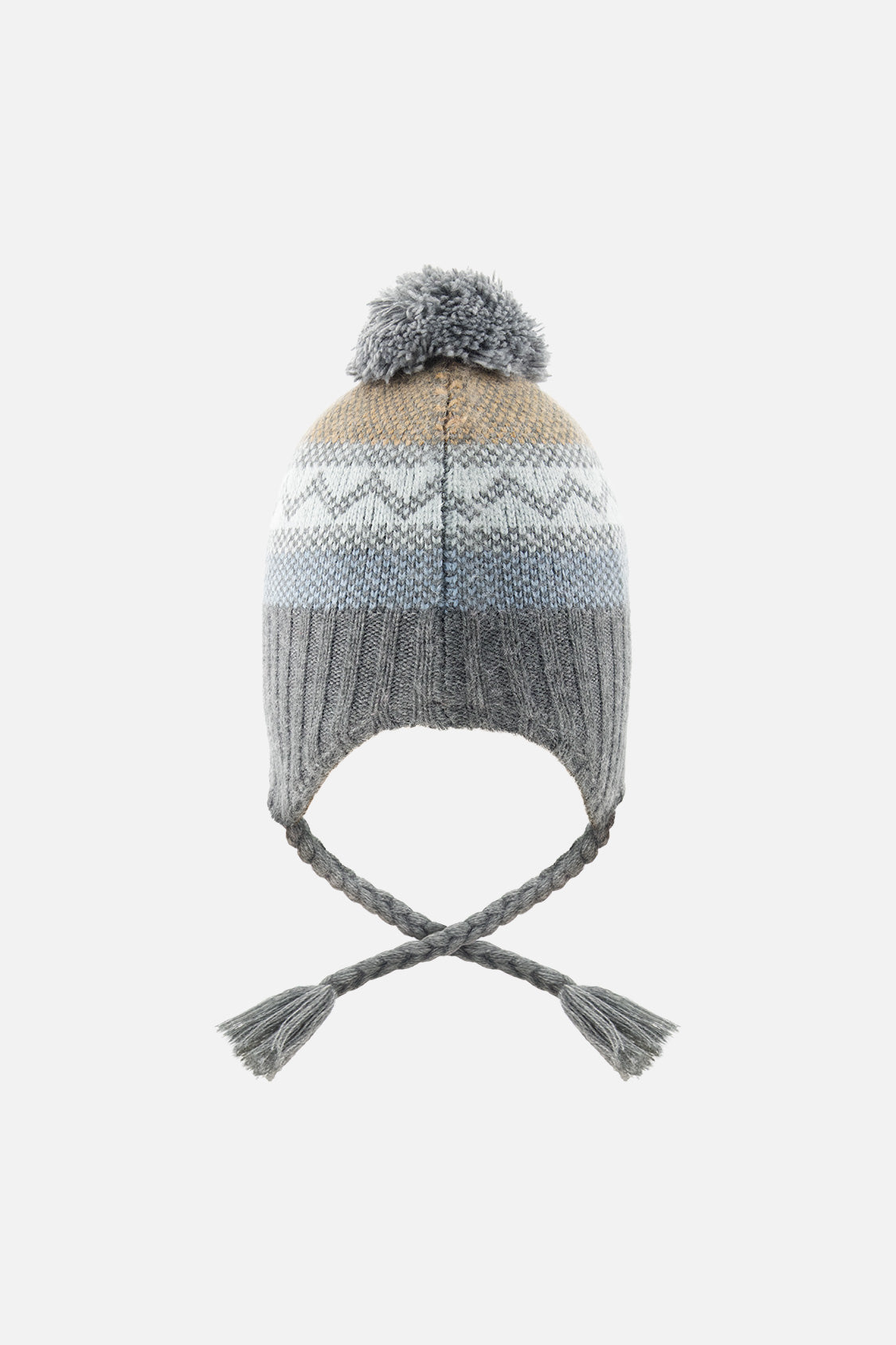 Baby Winter Peruvian Knit Hat With Pompom Grey And Blue Fair Isle-2