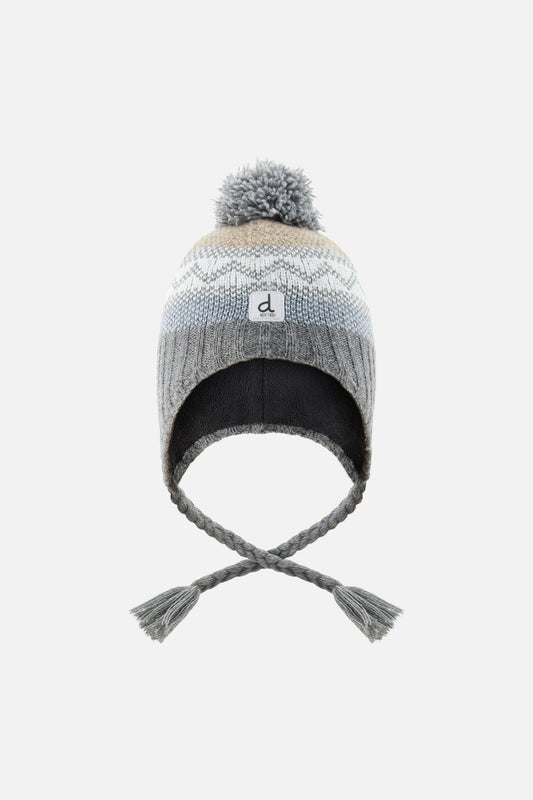 Winter Peruvian Knit Hat With Pompom Grey And Blue Fair Isle-0