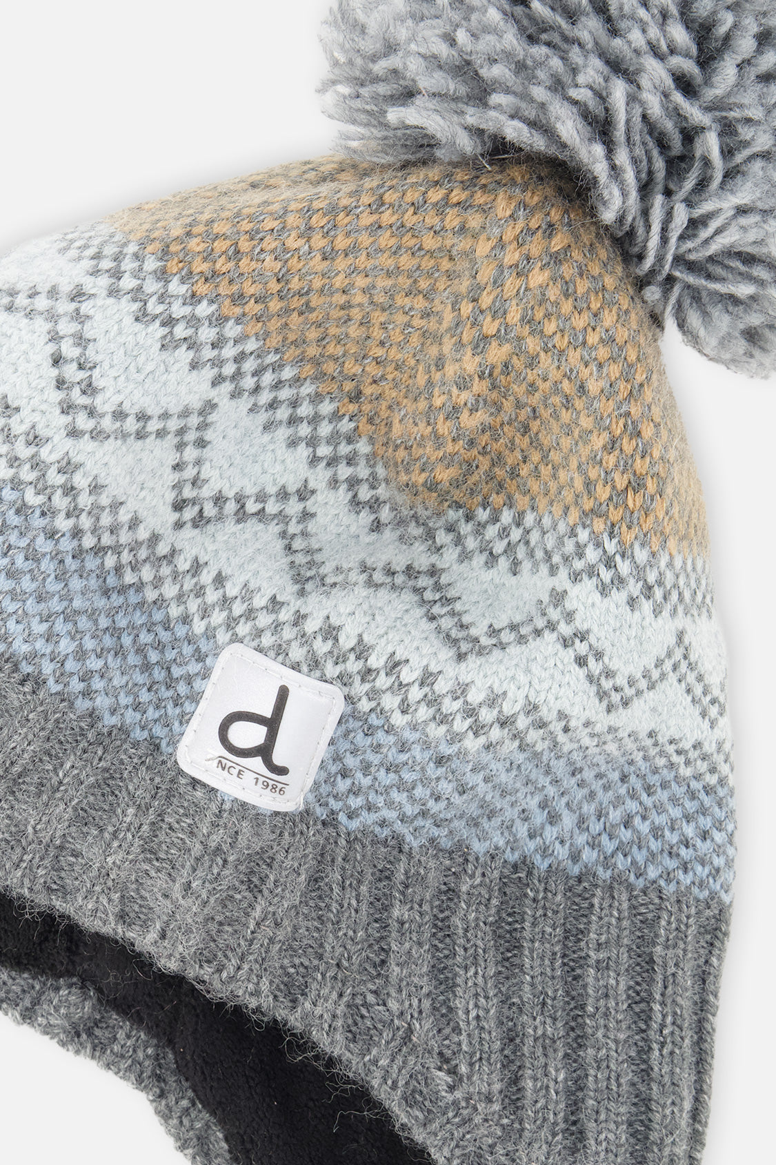 Winter Peruvian Knit Hat With Pompom Grey And Blue Fair Isle-3
