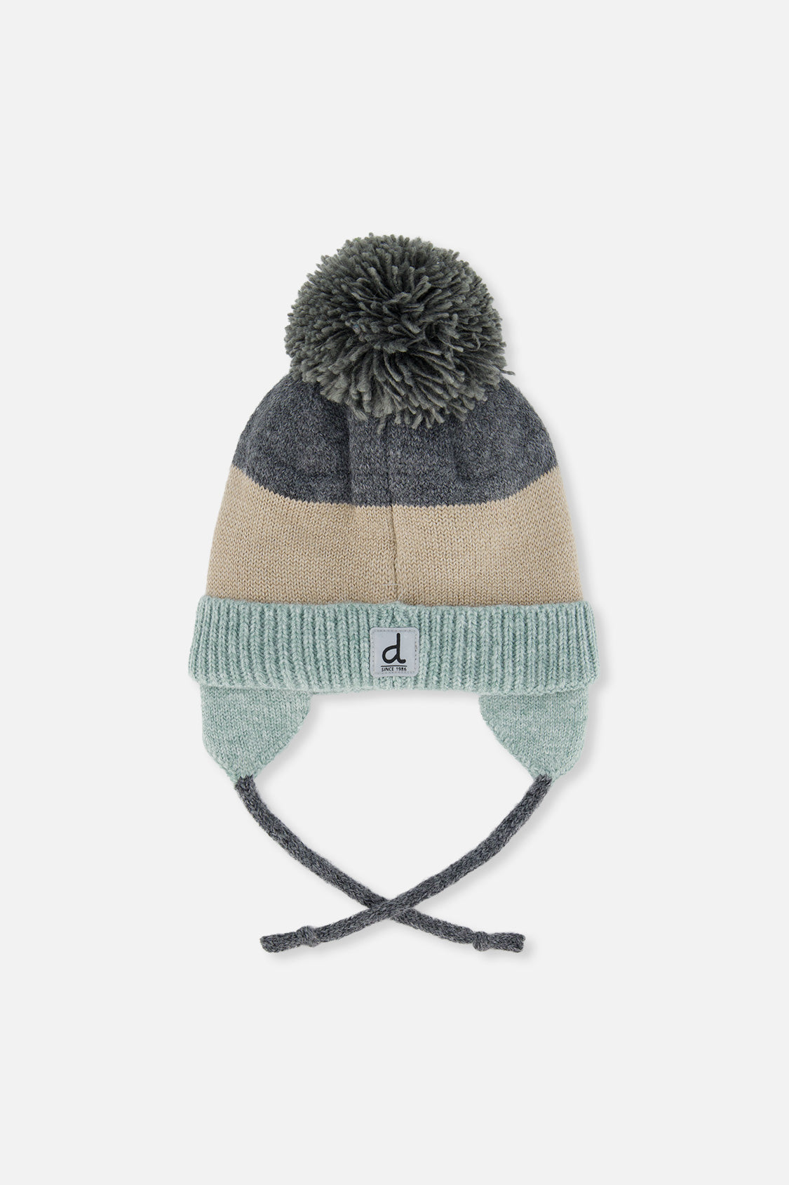 Baby Winter Knit Hat With Teddy Bear Face And Ears Beige And Turquoise-1
