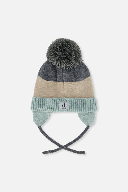 Baby Winter Knit Hat With Teddy Bear Face And Ears Beige And Turquoise-1