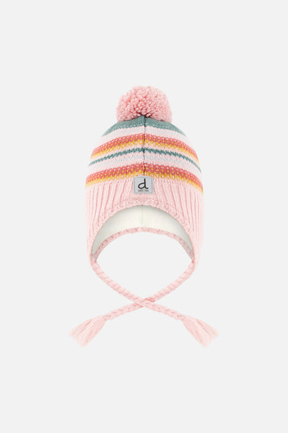 Baby Winter Peruvian Knit Hat With Pompom Pink And Green Jacquard-0