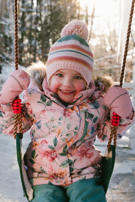 Baby Winter Peruvian Knit Hat With Pompom Pink And Green Jacquard-1