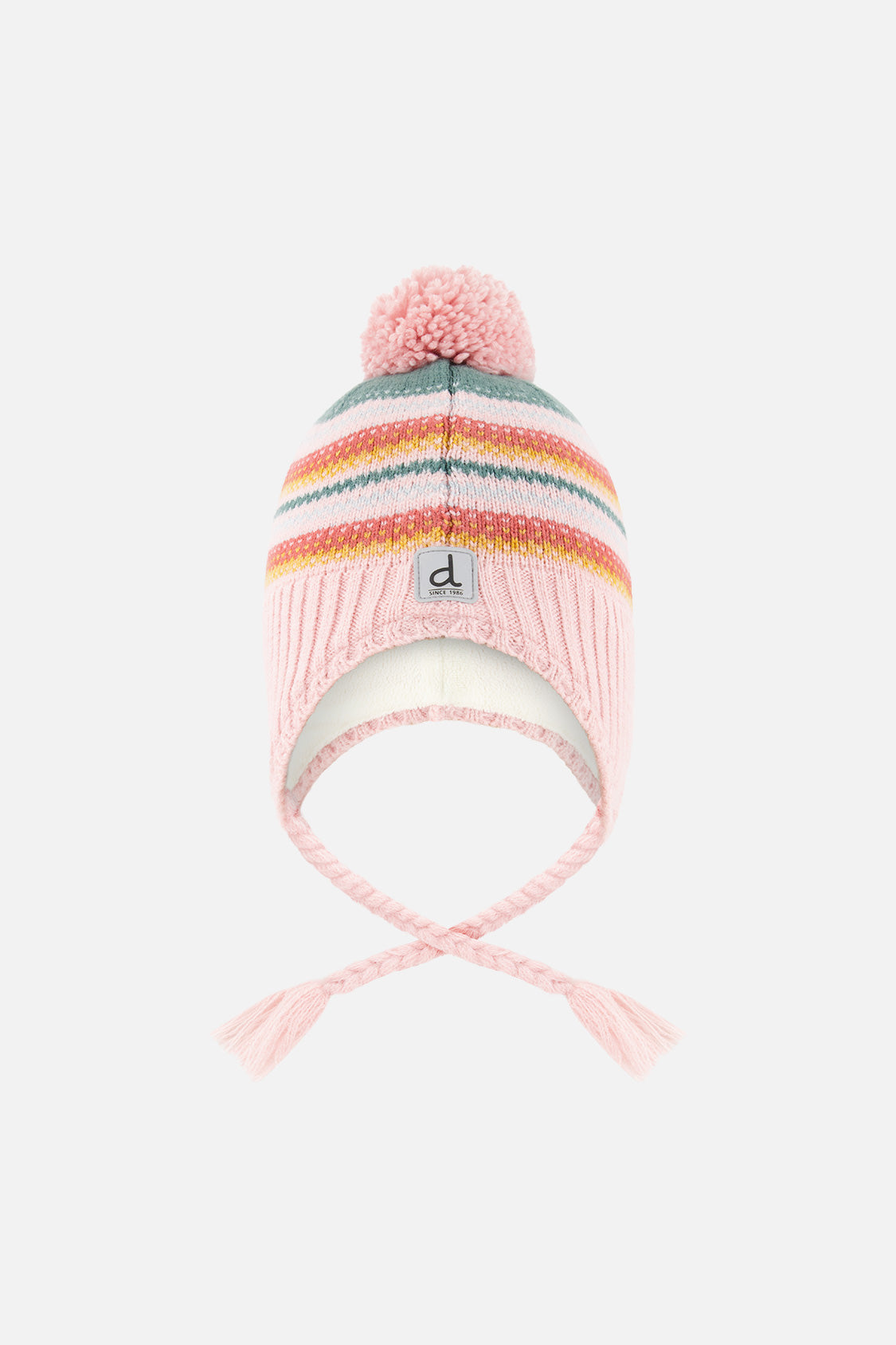 Winter Peruvian Knit Hat With Pompom Pink And Green Jacquard-0