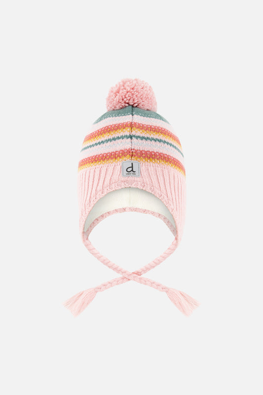 Winter Peruvian Knit Hat With Pompom Pink And Green Jacquard-0
