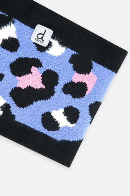 Winter Knit Neckwarmer Blue Leopard Print-3