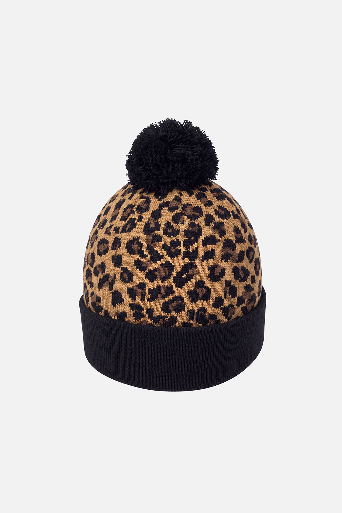 Winter Knit Hat With Pompom Brown Leopard Print-1