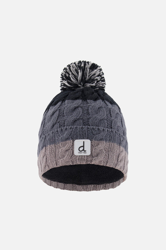 Winter Knit Hat With Pompom Black And Grey-0