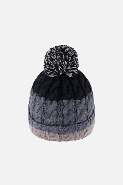Winter Knit Hat With Pompom Black And Grey-2