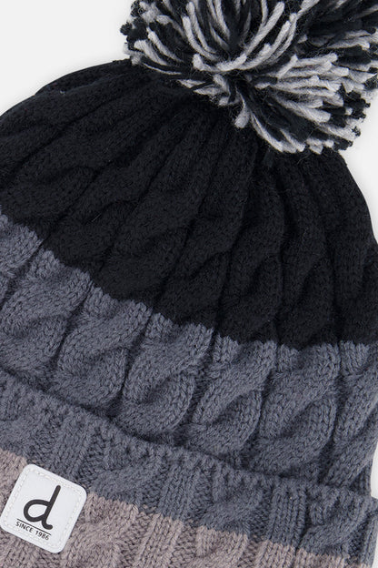 Winter Knit Hat With Pompom Black And Grey-3