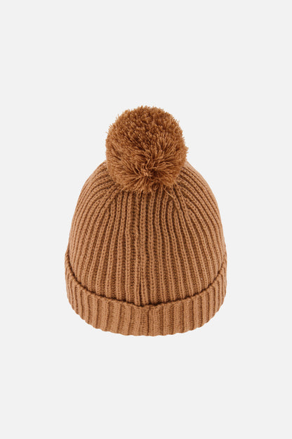 Winter Knit Hat With Pompom Brown-2