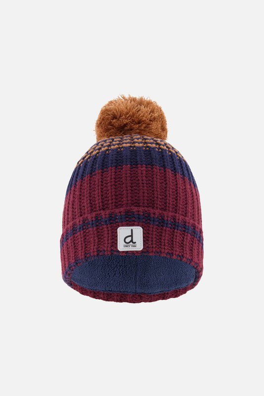 Winter Knit Hat With Pompom Burgundy And Brown-0