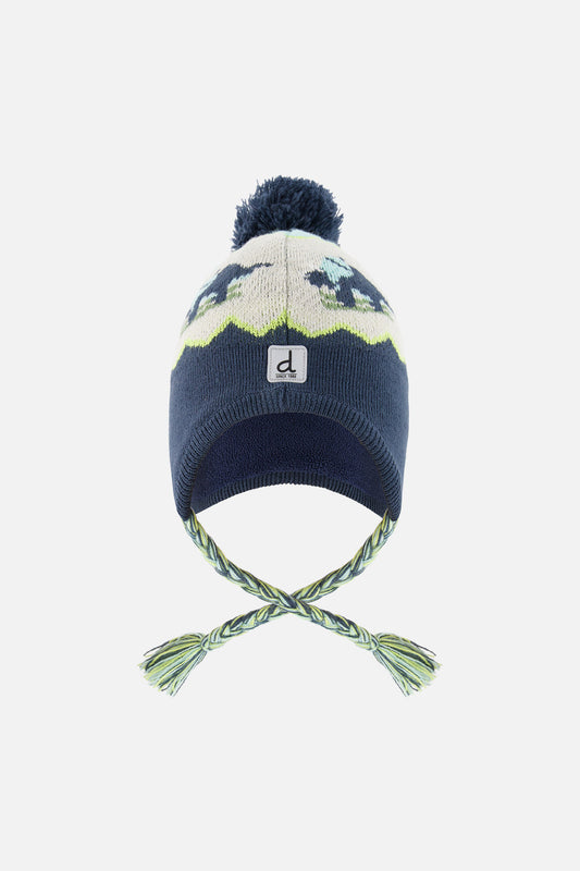 Winter Peruvian Dino Knit Hat With Pompom Dark Turquoise-0