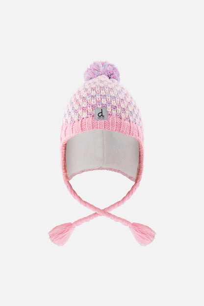 Winter Peruvian Knit Hat With Pompom Dusty Pink And Light Blue-0