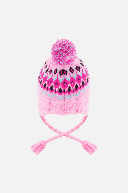 Winter Peruvian Knit Hat With Pompom Mint Green, Light Blue And Pinkish Violet-1