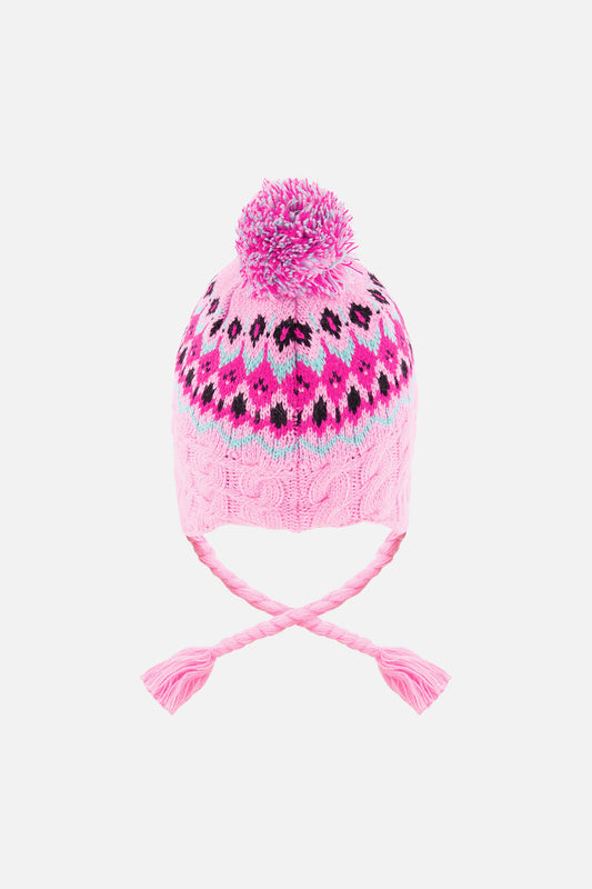 Winter Peruvian Knit Hat With Pompom Mint Green, Light Blue And Pinkish Violet-1