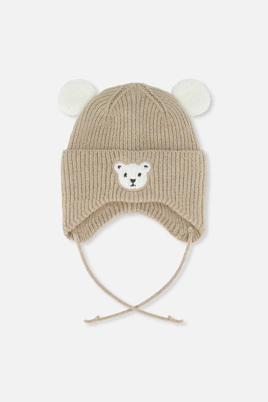 Baby Winter Knit Hat With Ear Flaps And Ears Light Taupe-0