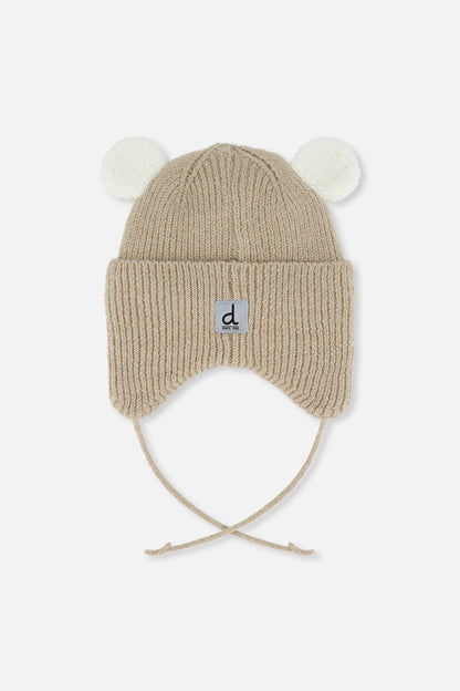 Baby Winter Knit Hat With Ear Flaps And Ears Light Taupe-2