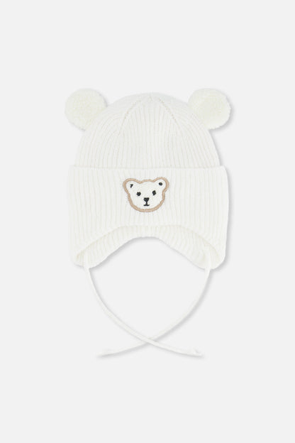 Baby Winter Knit Hat With Ear Flaps And Ears Off-White-0