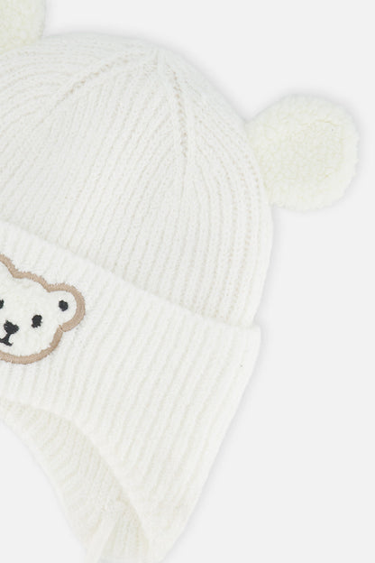 Baby Winter Knit Hat With Ear Flaps And Ears Off-White-3
