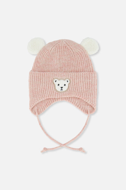 Baby Winter Knit Hat With Ear Flaps And Ears Pale Dusty Pink-0