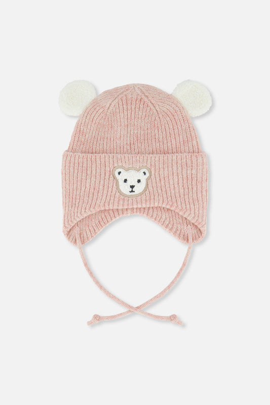 Baby Winter Knit Hat With Ear Flaps And Ears Pale Dusty Pink-0