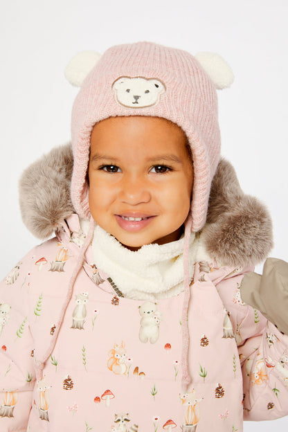 Baby Winter Knit Hat With Ear Flaps And Ears Pale Dusty Pink-1