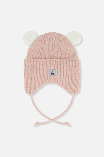 Baby Winter Knit Hat With Ear Flaps And Ears Pale Dusty Pink-2