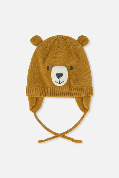 Baby Bear Winter Knit Hat With Ear Flaps And Ears Brown Sugar-0