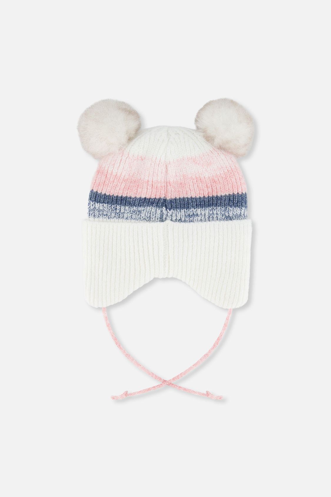 Baby Winter Knit Hat With Ear Flaps And Pompoms Off-White, Pink And Blue-2