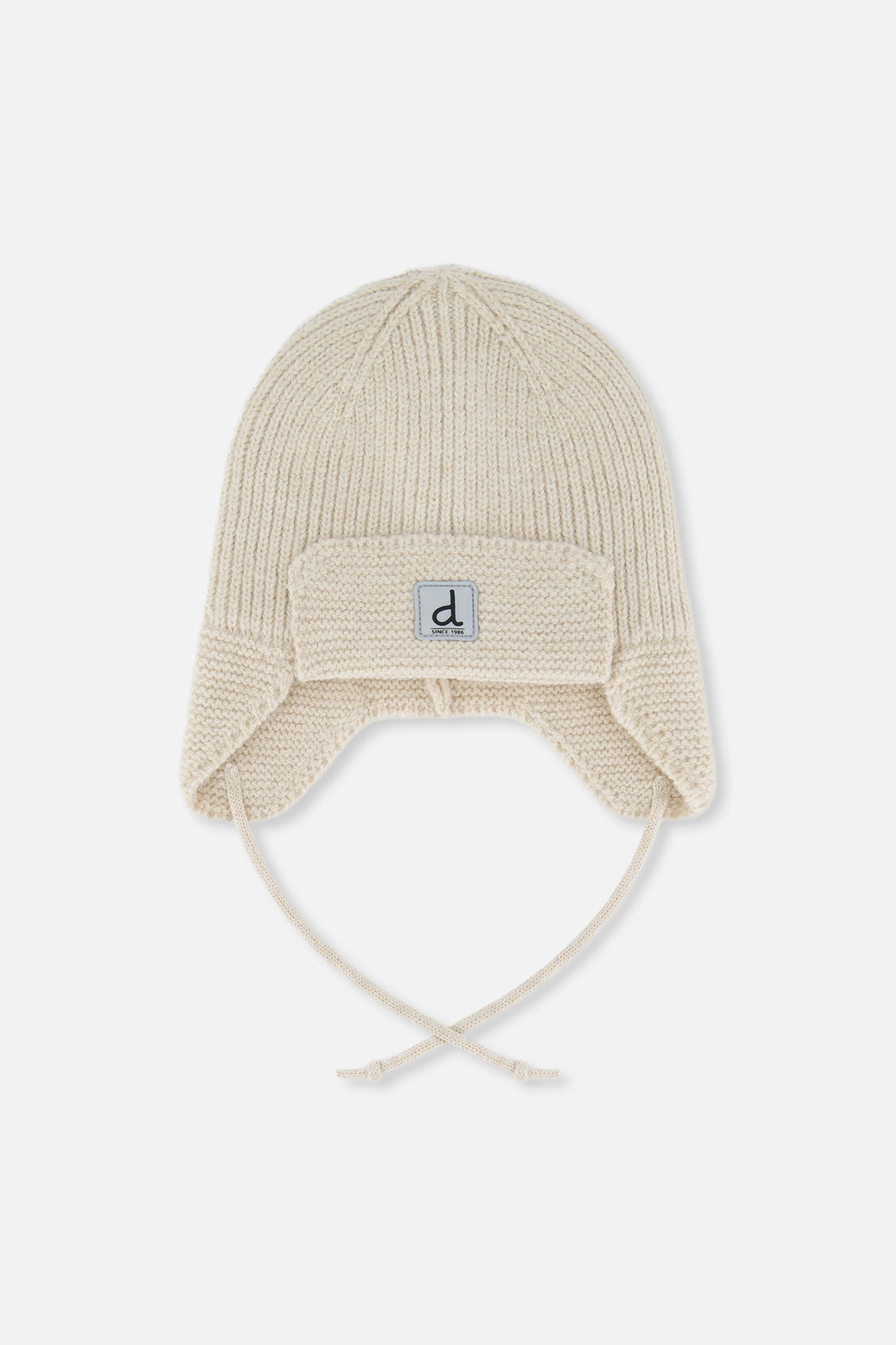 Baby Winter Knit Hat With Ear Flaps And Strings Beige-0
