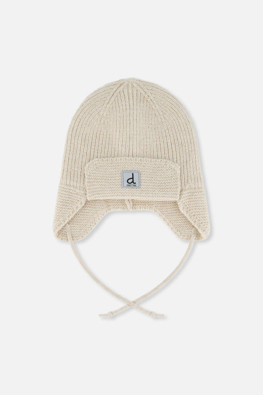 Baby Winter Knit Hat With Ear Flaps And Strings Beige-0