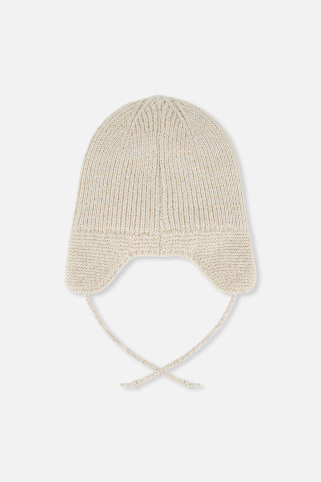 Baby Winter Knit Hat With Ear Flaps And Strings Beige-2