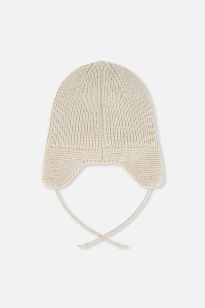 Baby Winter Knit Hat With Ear Flaps And Strings Beige-2