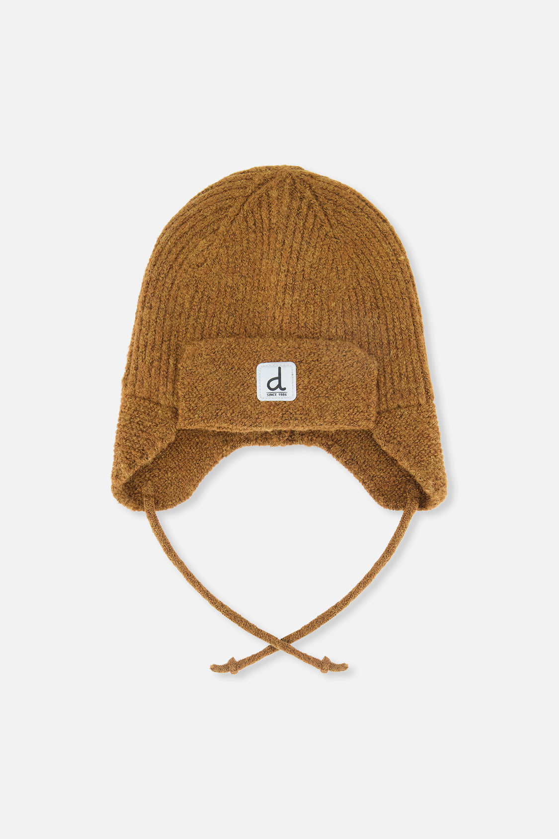 Baby Winter Knit Hat With Ear Flaps And Strings Brown Sugar-0