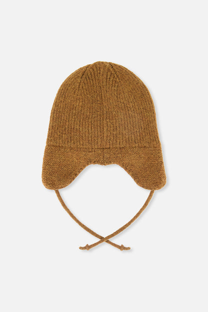 Baby Winter Knit Hat With Ear Flaps And Strings Brown Sugar-2