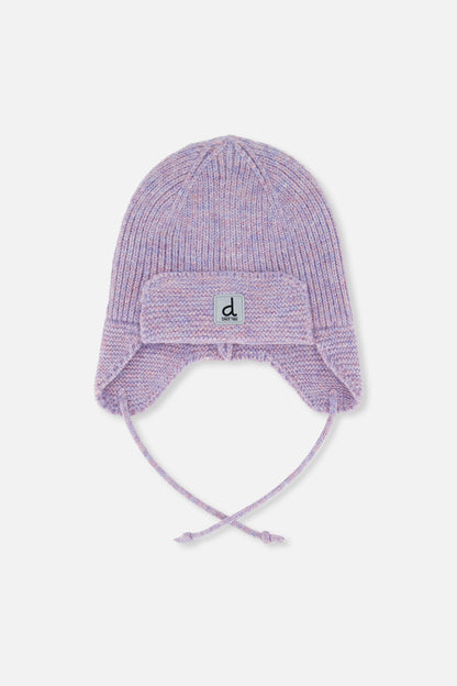 Baby Winter Knit Hat With Ear Flaps And Strings Lavender-0