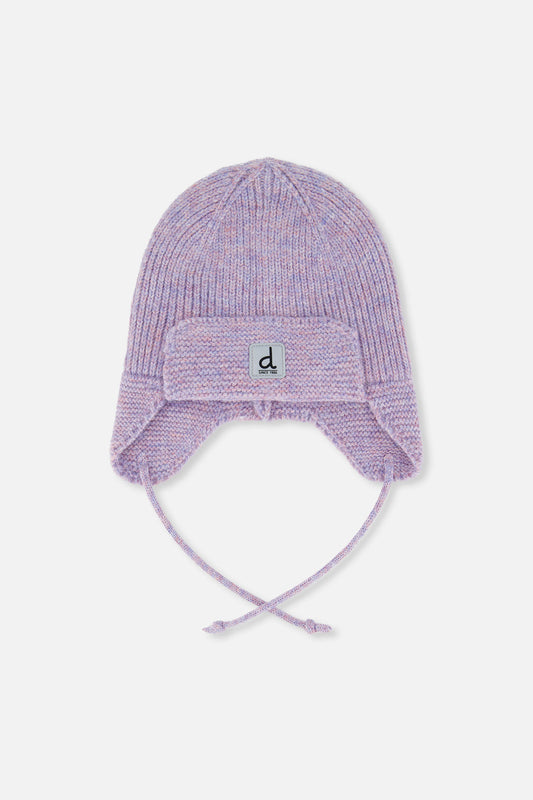 Baby Winter Knit Hat With Ear Flaps And Strings Lavender-0