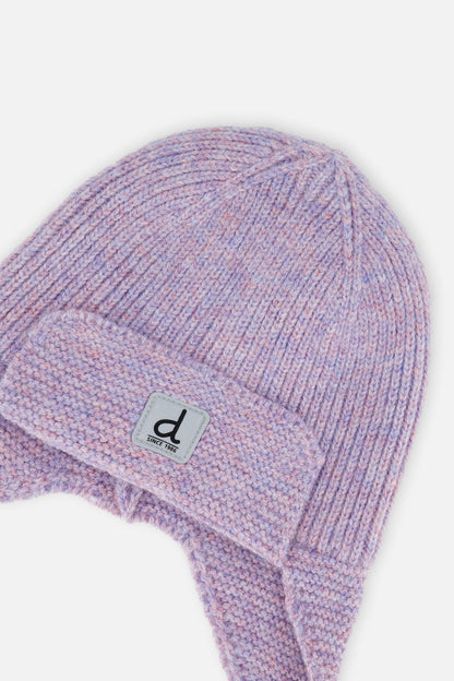 Baby Winter Knit Hat With Ear Flaps And Strings Lavender-3