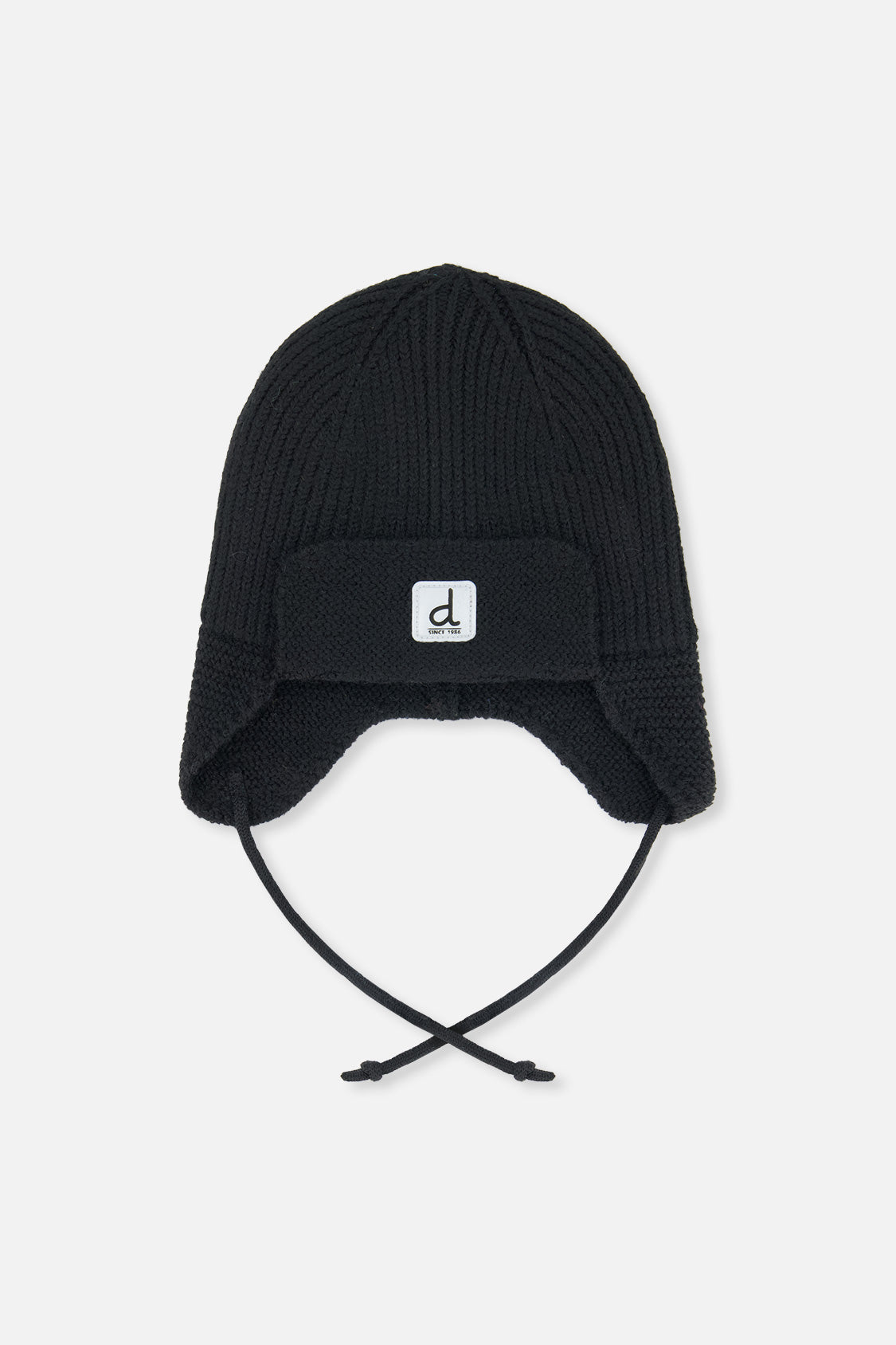 Baby Winter Knit Hat With Ear Flaps And Strings Noir-0
