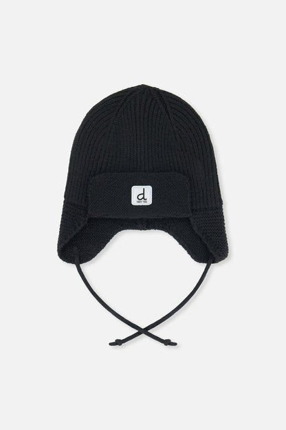 Baby Winter Knit Hat With Ear Flaps And Strings Noir-0