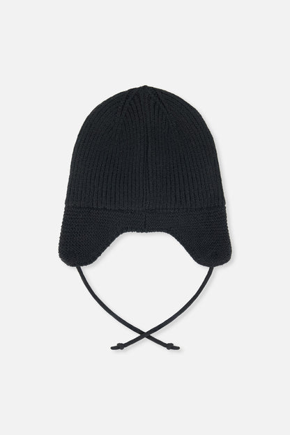 Baby Winter Knit Hat With Ear Flaps And Strings Noir-2
