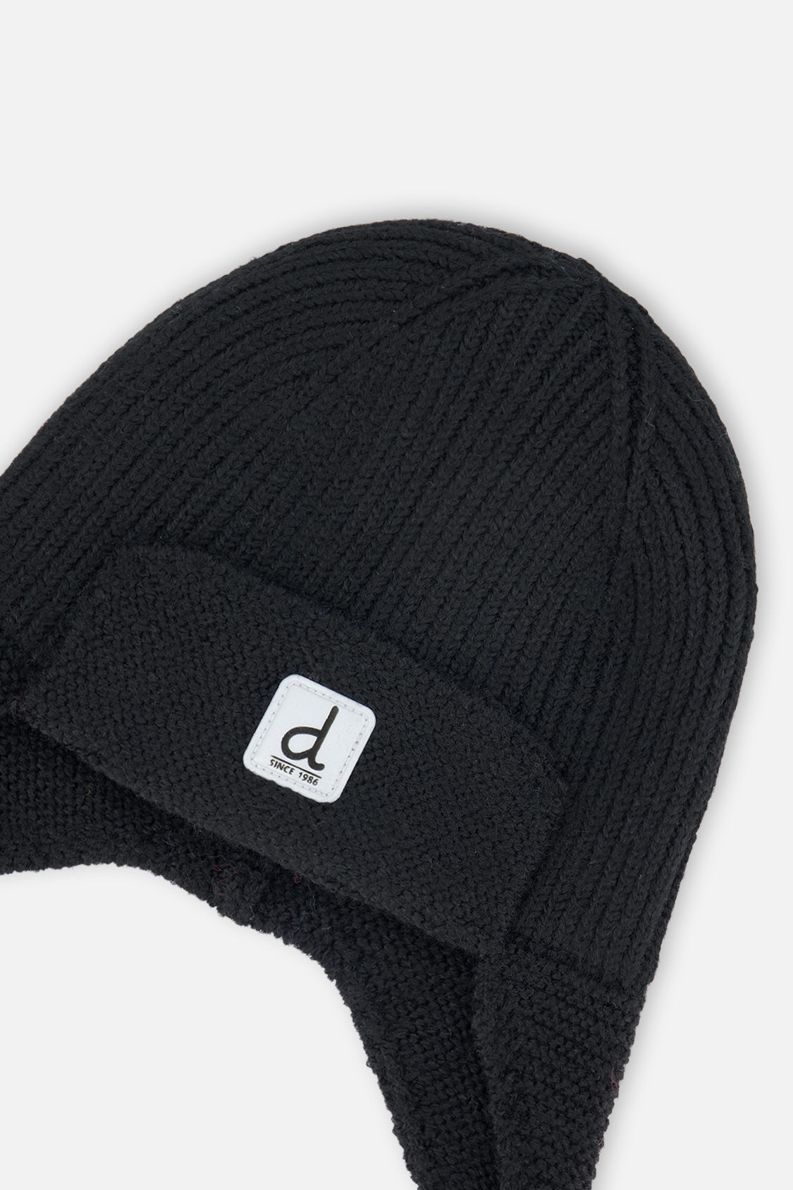 Baby Winter Knit Hat With Ear Flaps And Strings Noir-3