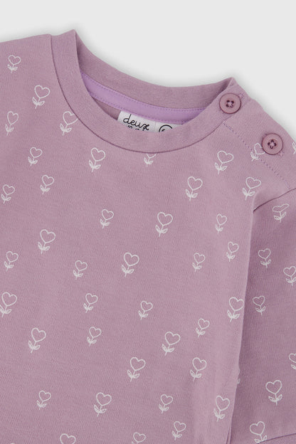 Organic Cotton Pants And Top Set Purple Floral Print-3