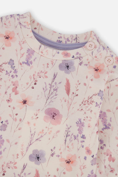 Organic Cotton Pants And Top Set Pink Printed Flowers-3