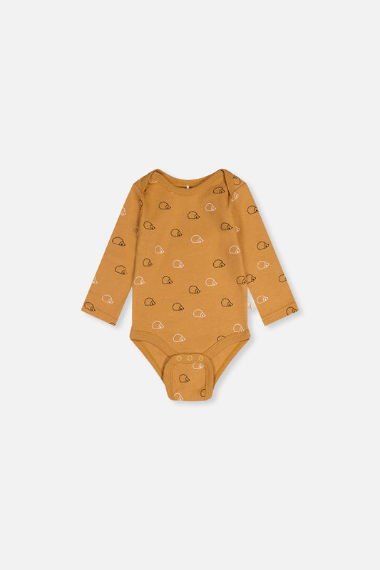 Three Pack Organic Cotton Onesie Brown Printed Hedgehogs-1