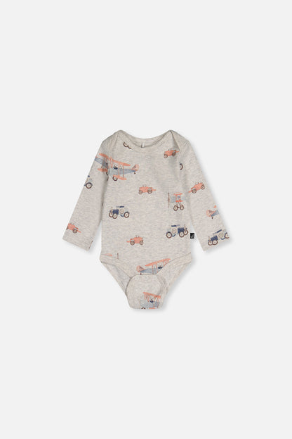 Organic Cotton Onesie Beige Printed Airplanes-2