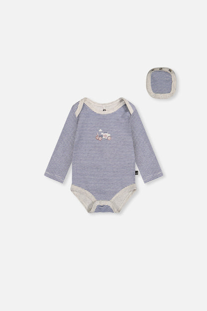 Organic Cotton Onesie Blue Printed Stripes-0